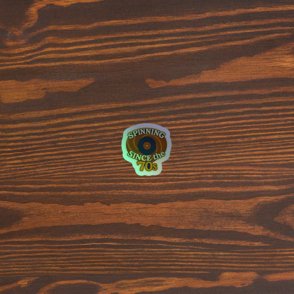 70s Music Vinyl Holographic Sticker 3x3 original mockup