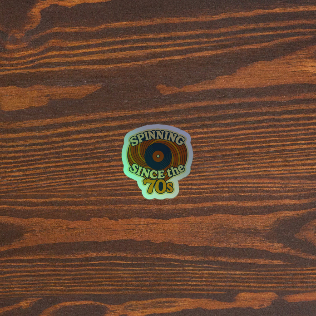 70s Music Vinyl Holographic Sticker 4x4 original mockup