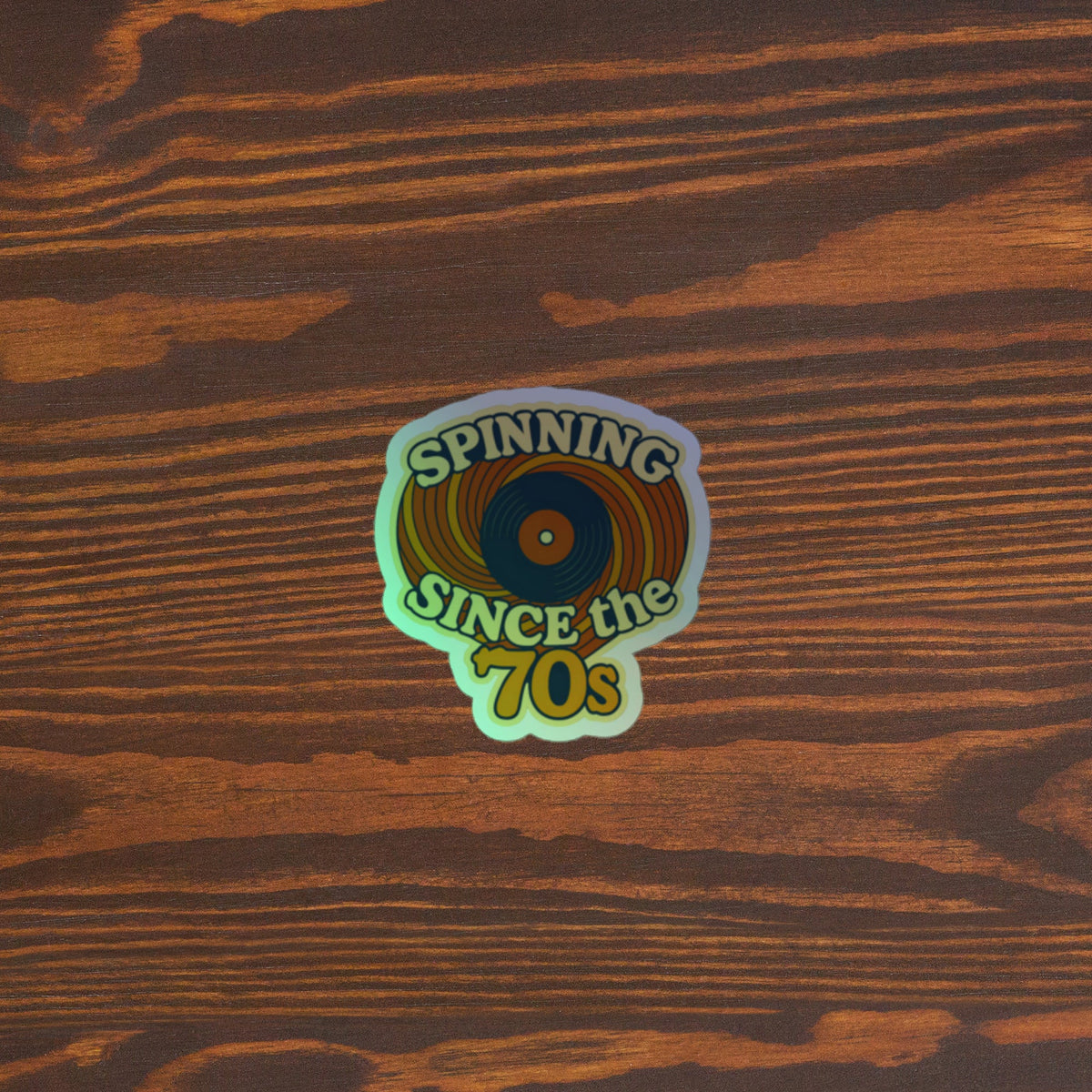 70s Music Vinyl Holographic Sticker 5.5x5.5 original mockup