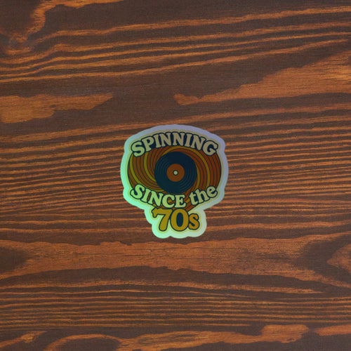 70s Music Vinyl Holographic Sticker 5.5x5.5 original mockup