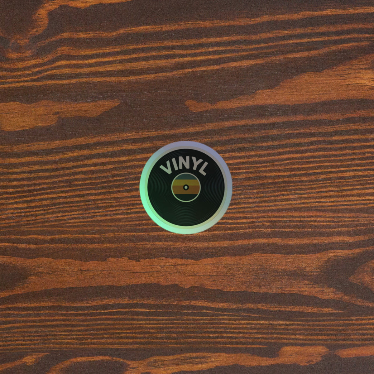 70s Vinyl Record Holographic Sticker 4x4 original mockup