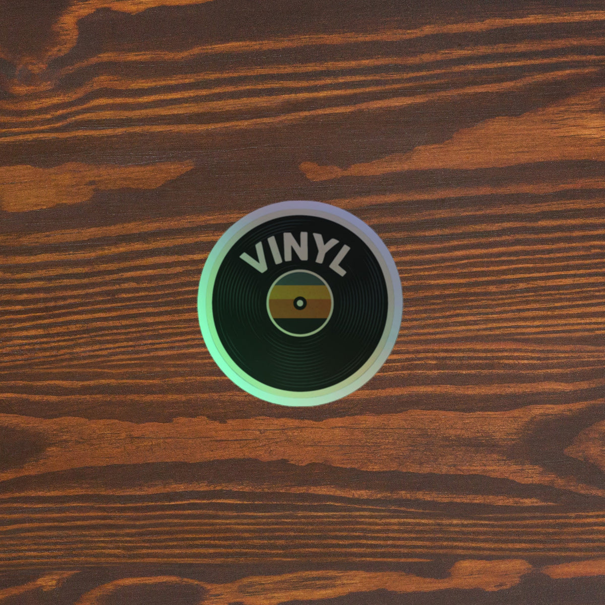 70s Vinyl Record Holographic Sticker 5.5x5.5 original mockup