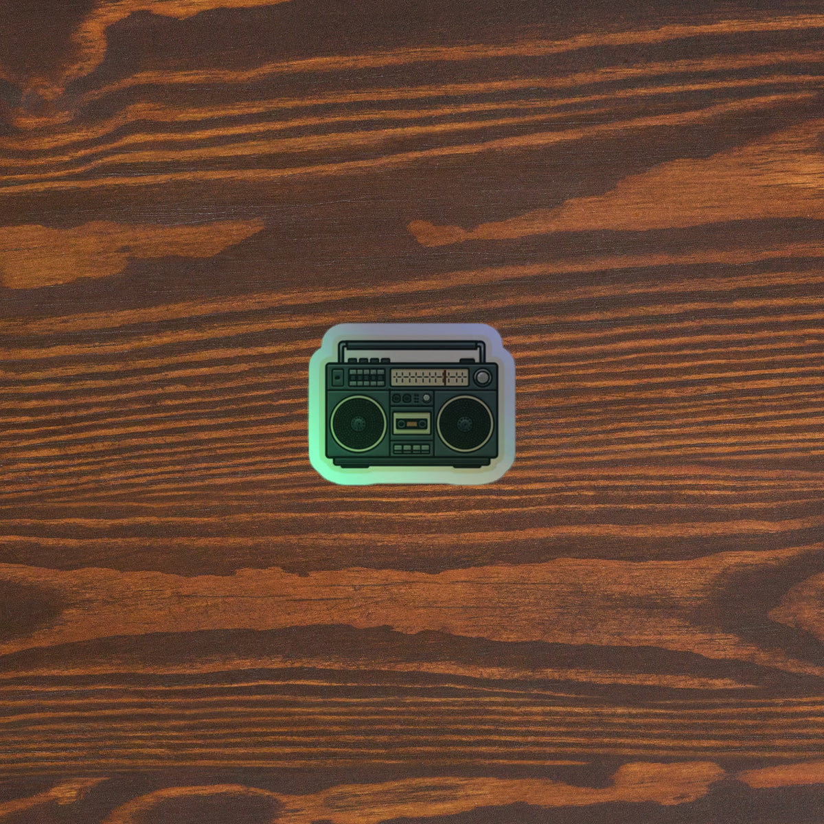 80s Boombox Holographic Sticker 4x4 original mockup