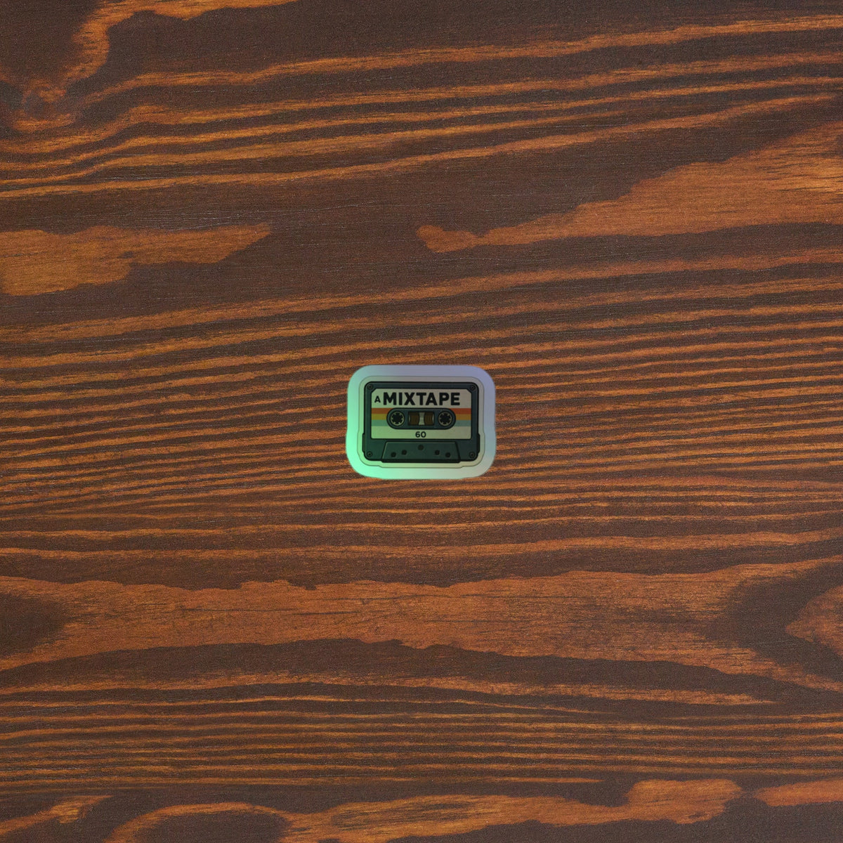 80s Cassette Vintage Holographic Sticker 3x3 original mockup