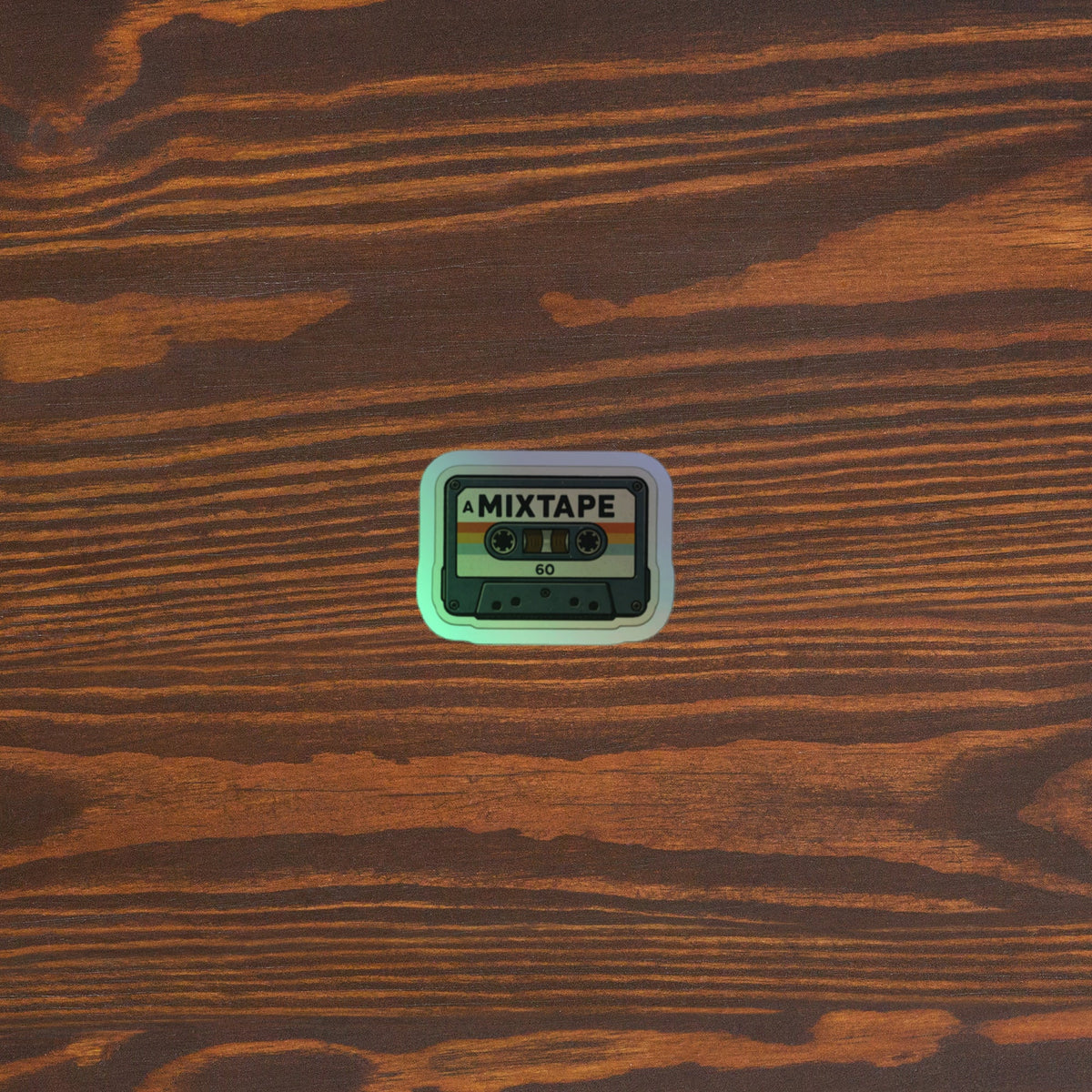 80s Cassette Vintage Holographic Sticker 4x4 original mockup