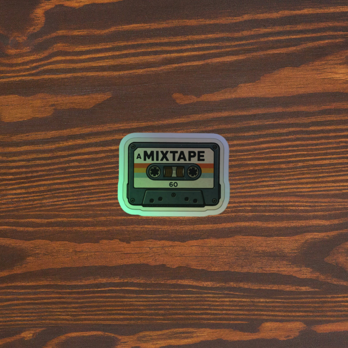 80s Cassette Vintage Holographic Sticker 5.5x5.5 original mockup