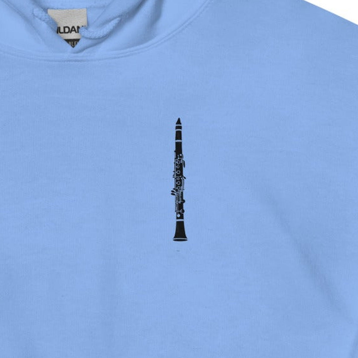 Clarinet Hoodie carolina blue front design detail