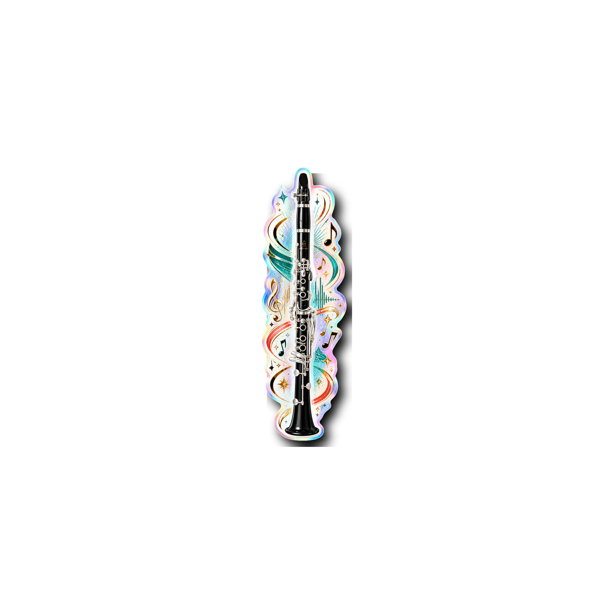 Clarinet Starlight Holographic Sticker 3x3 on plain white background