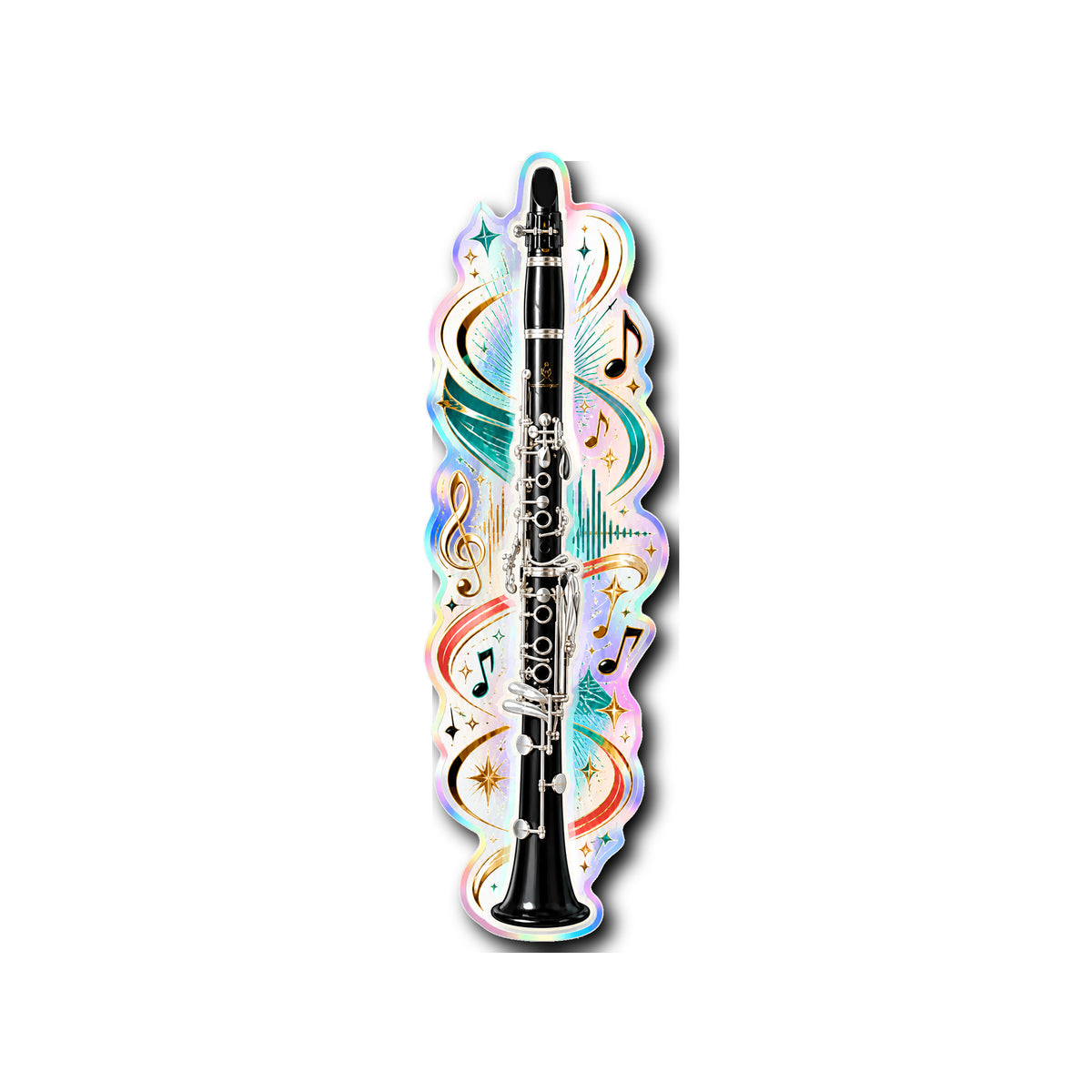 Clarinet Starlight Holographic Sticker on plain white background