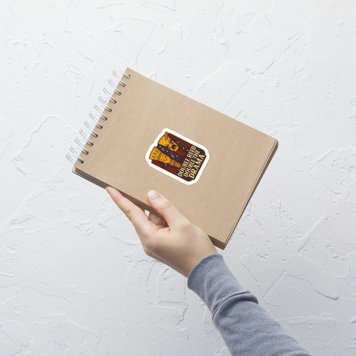 Double Reed, Double The Trouble Sticker notebook mockup 4 inch