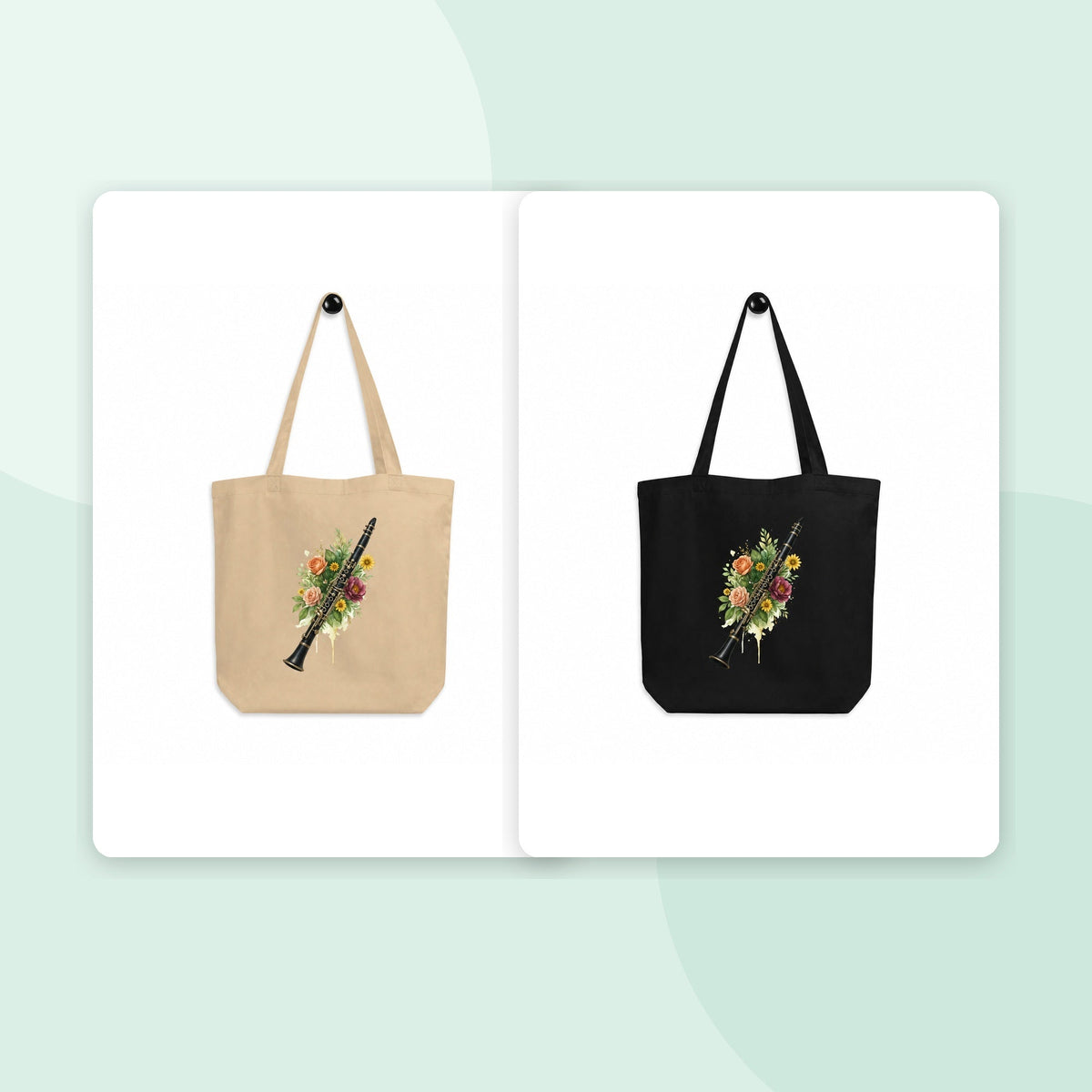 Floral Harmony Clarinet - Eco Tote Bag colourway duo mockup