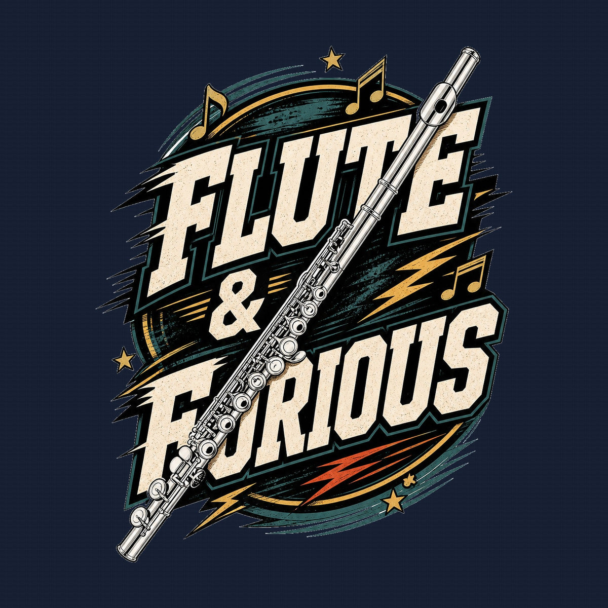 Flute & Furious Hoodie Navy zoomed back artwork