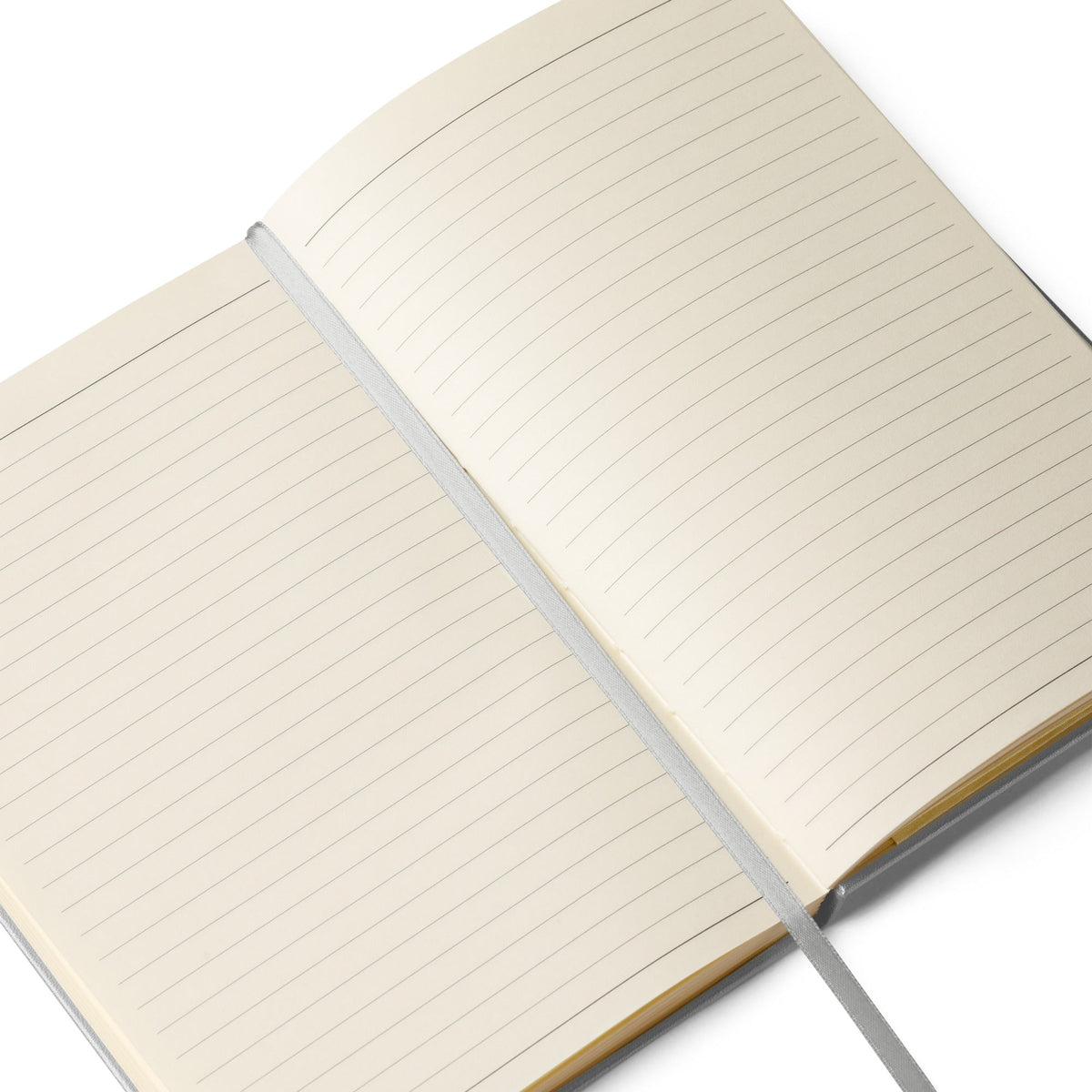 Silver hardcover notebook open lined pages