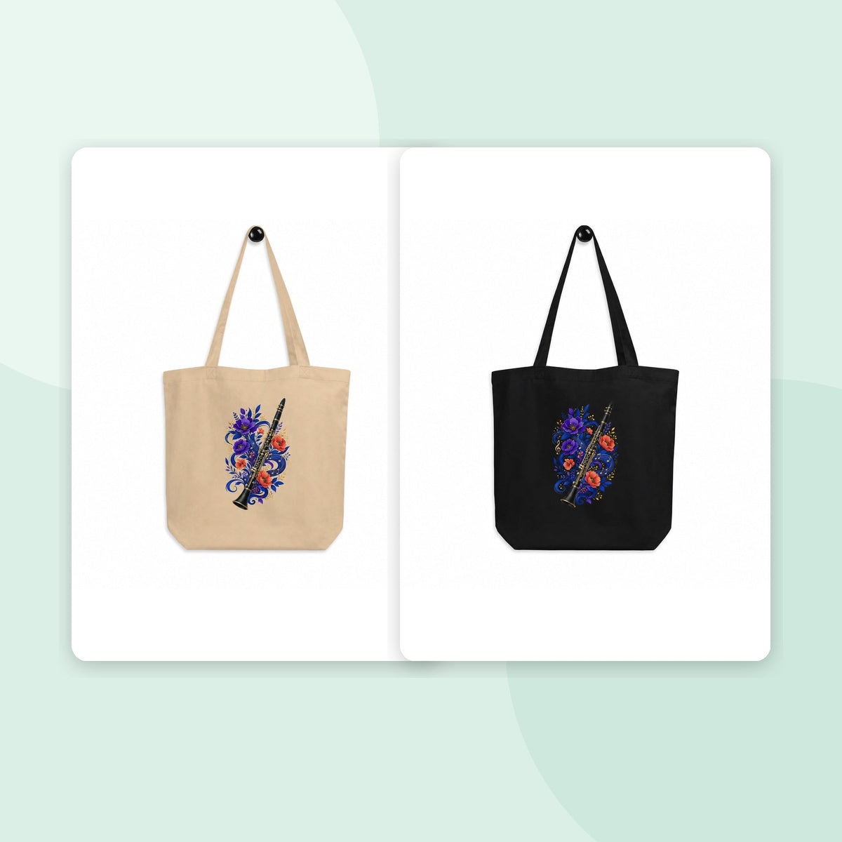 Midnight Clarinet Garden - Eco Tote Bag colourway duo mockup