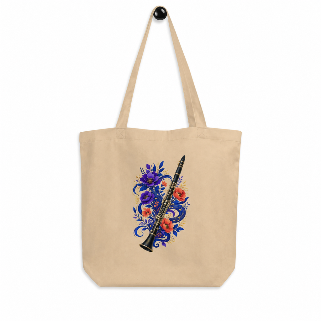 Midnight Clarinet Garden Eco Tote Bag oyster mockup with corrected clarinet
