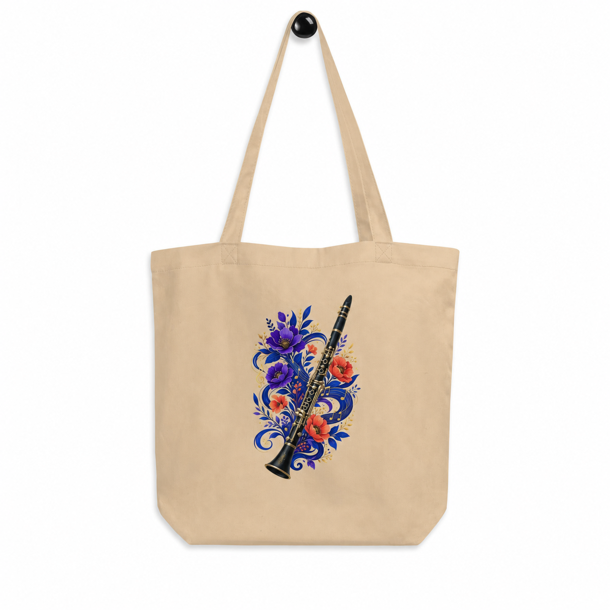 Midnight Clarinet Garden Eco Tote Bag oyster mockup with corrected clarinet
