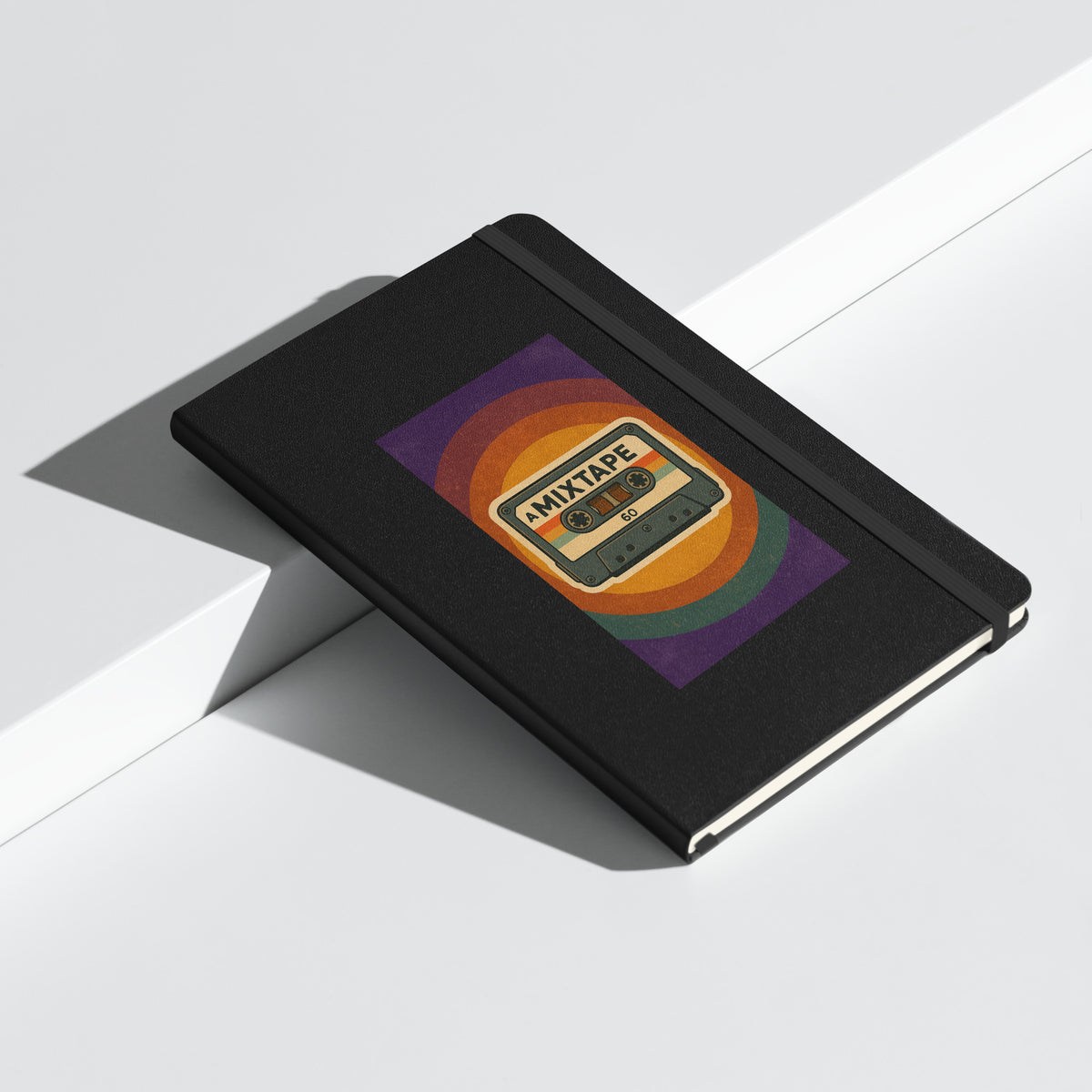 Retro Mixtape Journal - Hardcover Notebook - Black angled closed mockup