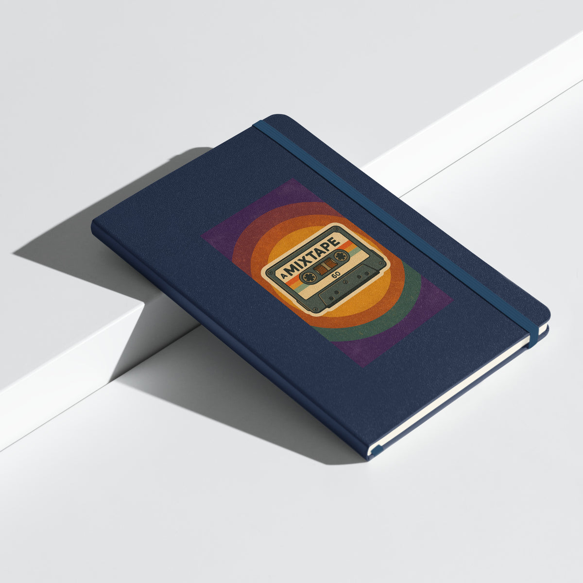 Retro Mixtape Journal - Hardcover Notebook - Navy angled closed mockup