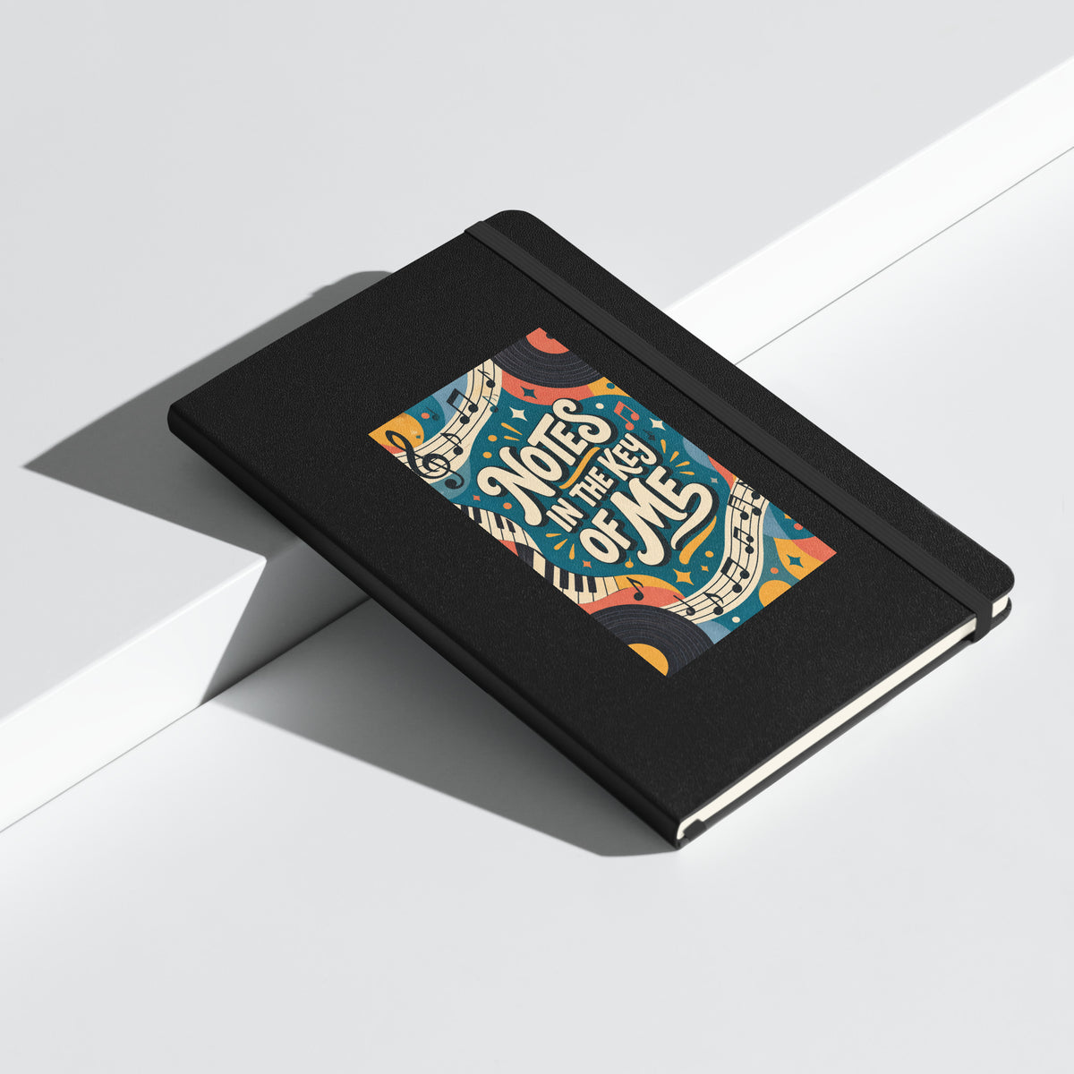 Notes in the Key of Me Journal - Hardcover Notebook - Black angled closed mockup