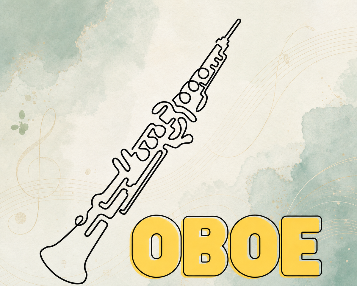 Oboe lessons artwork with yellow Muso Studio heading
