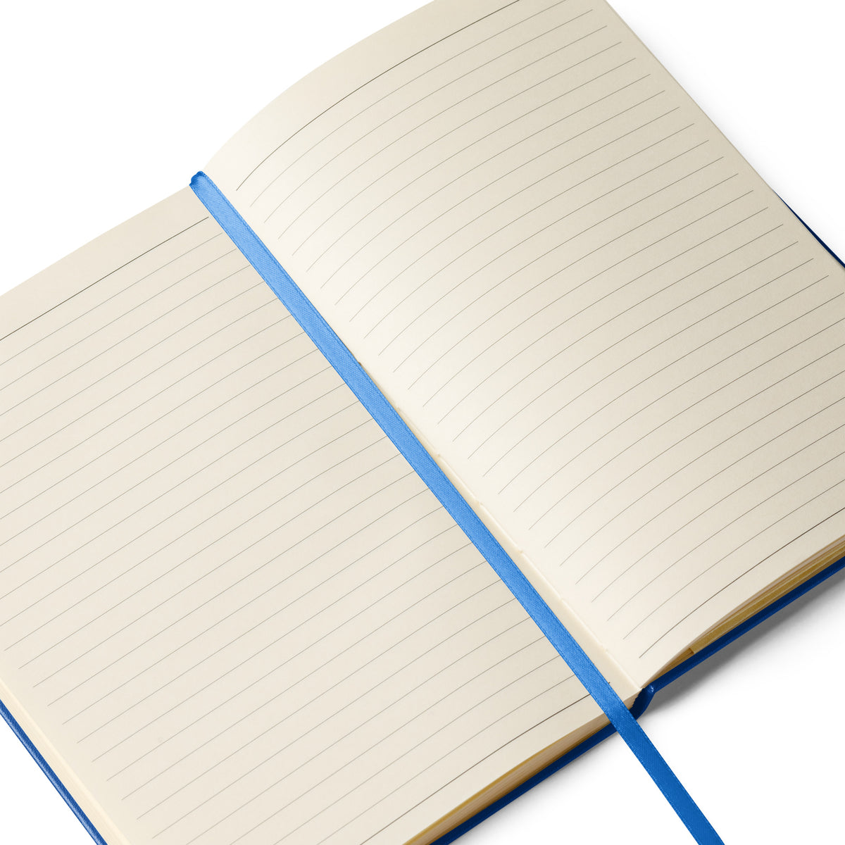 Plucking Since the 70s Retro Bear Guitar Hardcover Notebook - Blue open lined pages mockup