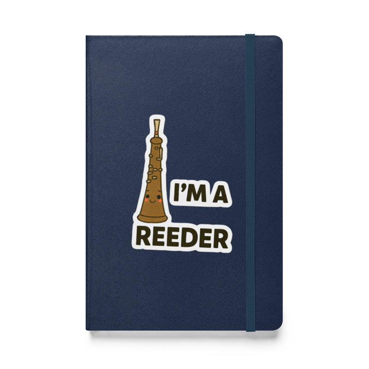 I’m a Reeder Oboe Pun Hardcover Notebook - Navy front cover mockup