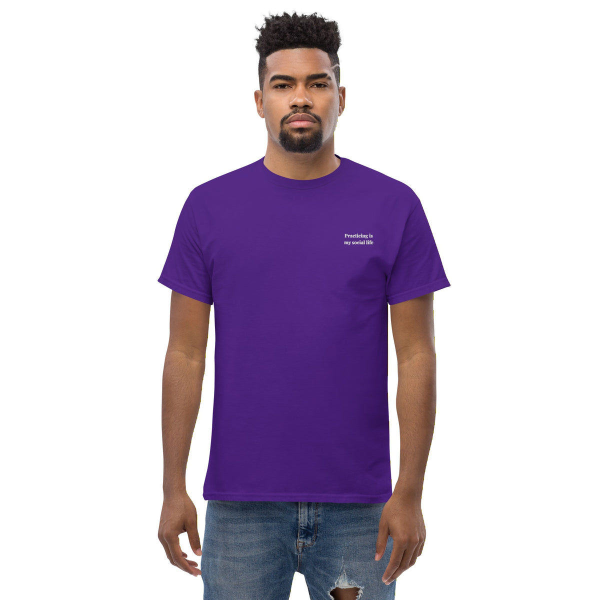 Practicing Is My Social Life Tee men's model purple front