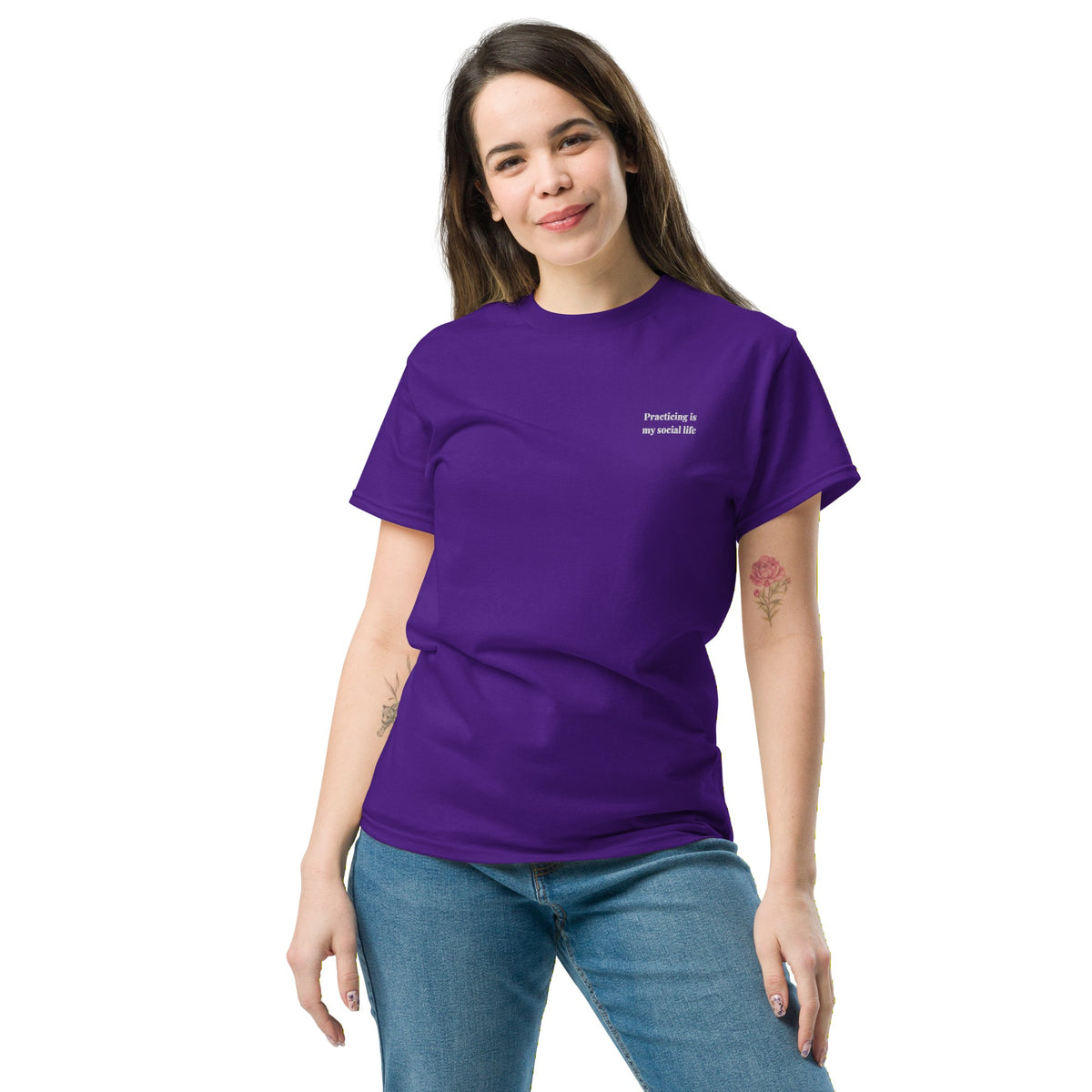Practicing Is My Social Life Tee women's model purple front