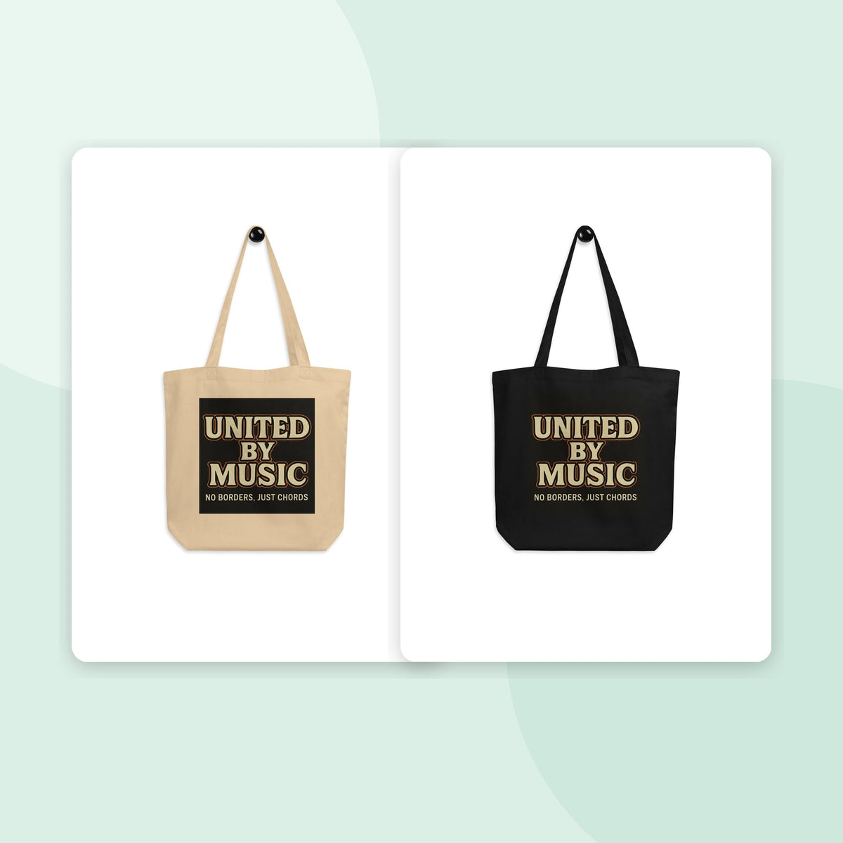 United by Music - Eco Tote Bag colourway duo mockup