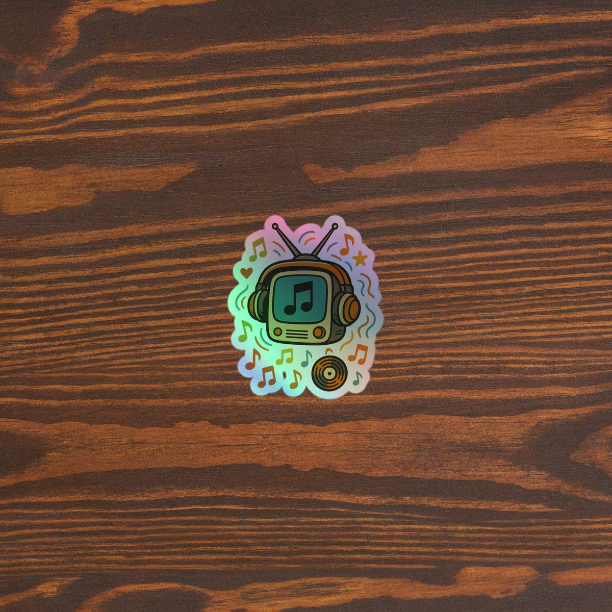 Vintage Headphone TV Holographic Sticker 3x3 original mockup